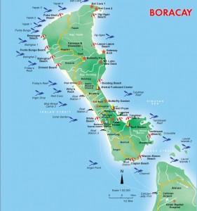 Карта строва Боракай. Пляжи